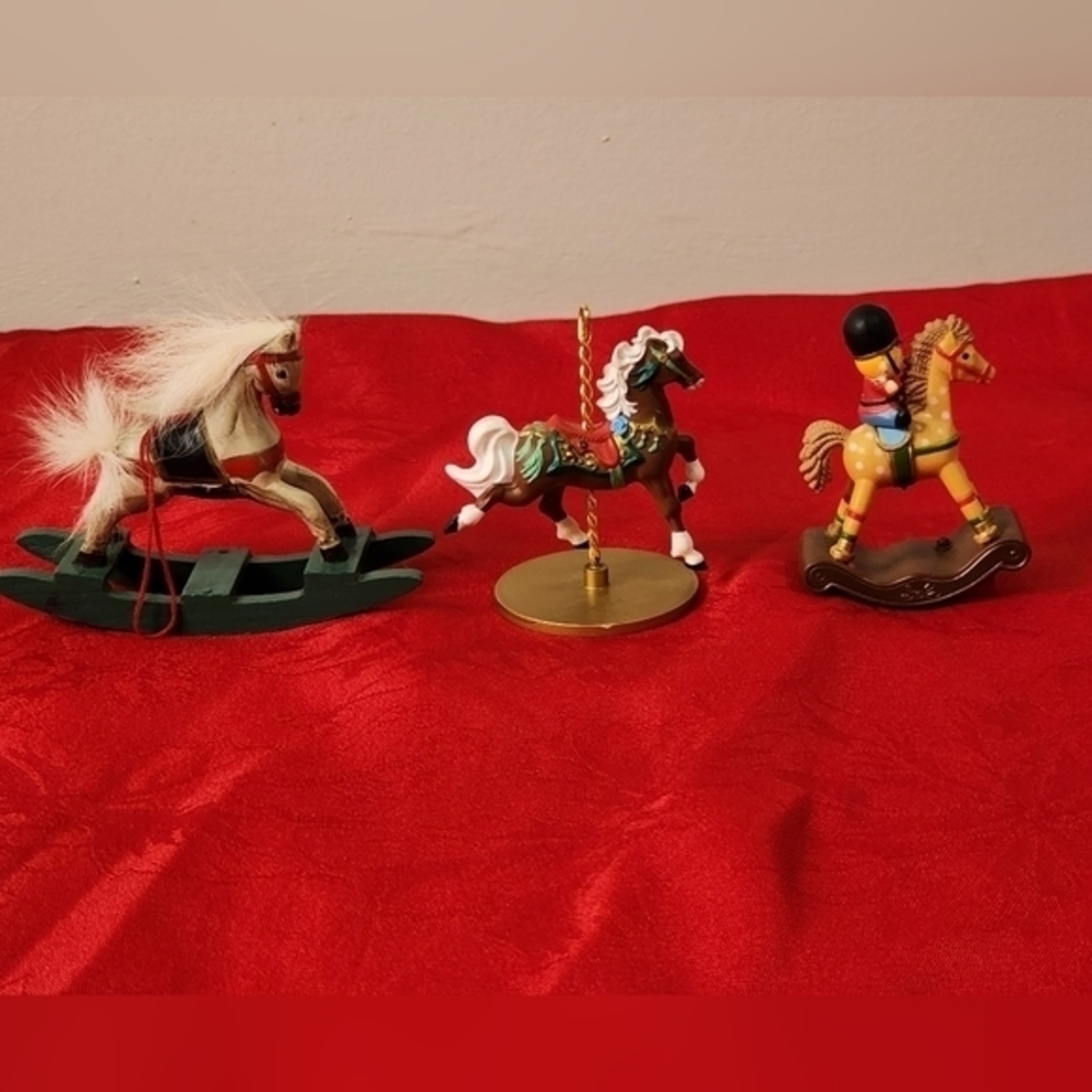 Lot of 3 Christmas Tree Ornaments 1989 Star Hallmark 2 Rocking Horse